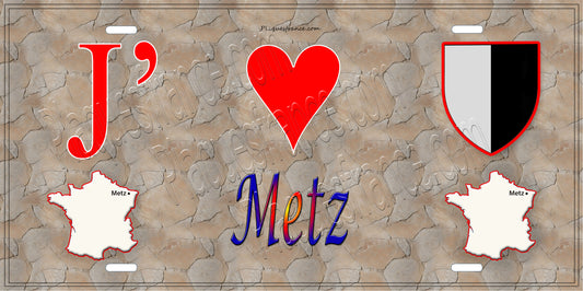 Plaque métal décorative 15x30 cm mur antique J' ❤️Metz carte