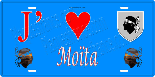 Plaque métal décorative 15 x 30 cm bleu J' ❤️ Moïta Canton de Ghisonaccia Haute-Corse