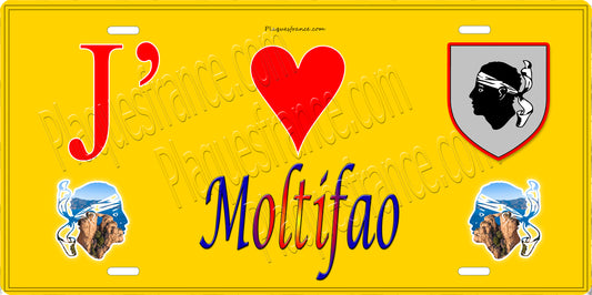 Plaque métal décorative 15 x 30 cm jaune J' ❤️ Moltifao Canton de Golo-Morosaglia Haute-Corse