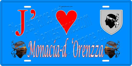 Plaque métal décorative 15 x 30 cm bleu J' ❤️ Monacia d'Orezza Canton de la Castagniccia Haute-Corse