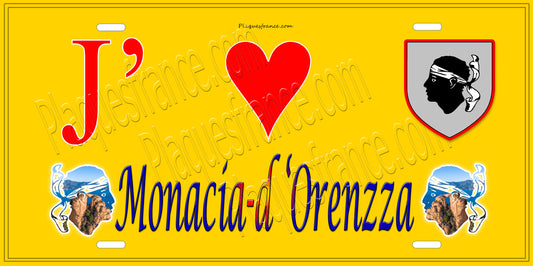 Plaque métal décorative 15 x 30 cm jaune J' ❤️ Monacia d'Orezza Canton de la Castagniccia Haute-Corse