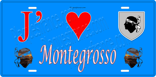 Plaque métal décorative 15 x 30 cm bleu J' ❤️ Montegrosso Canton de Calvi Haute-Corse