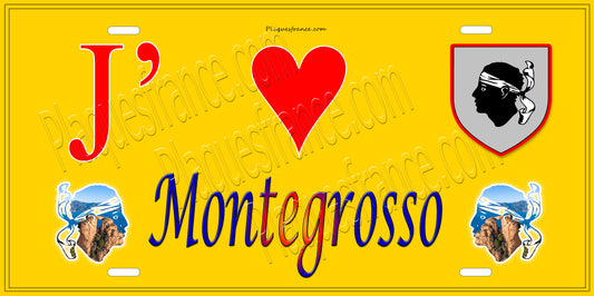 Plaque métal décorative 15 x 30 cm jaune J' ❤️ Montegrosso Canton de Calvi Haute-Corse