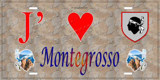 Plaque métal décorative 15 x 30 cm mur antique J' ❤️ Montegrosso Canton de Calvi Haute-Corse