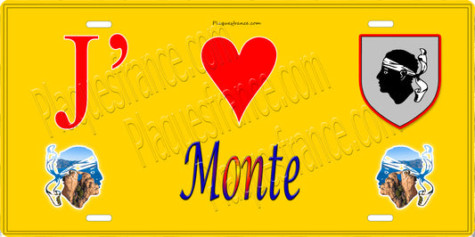 Plaque métal décorative 15 x 30 cm jaune J' ❤️ Monte Canton de Golo-Morosaglia Haute-Corse