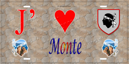 Plaque métal décorative 15 x 30 cm mur antique J' ❤️ Monte Canton de Golo-Morosaglia Haute-Corse