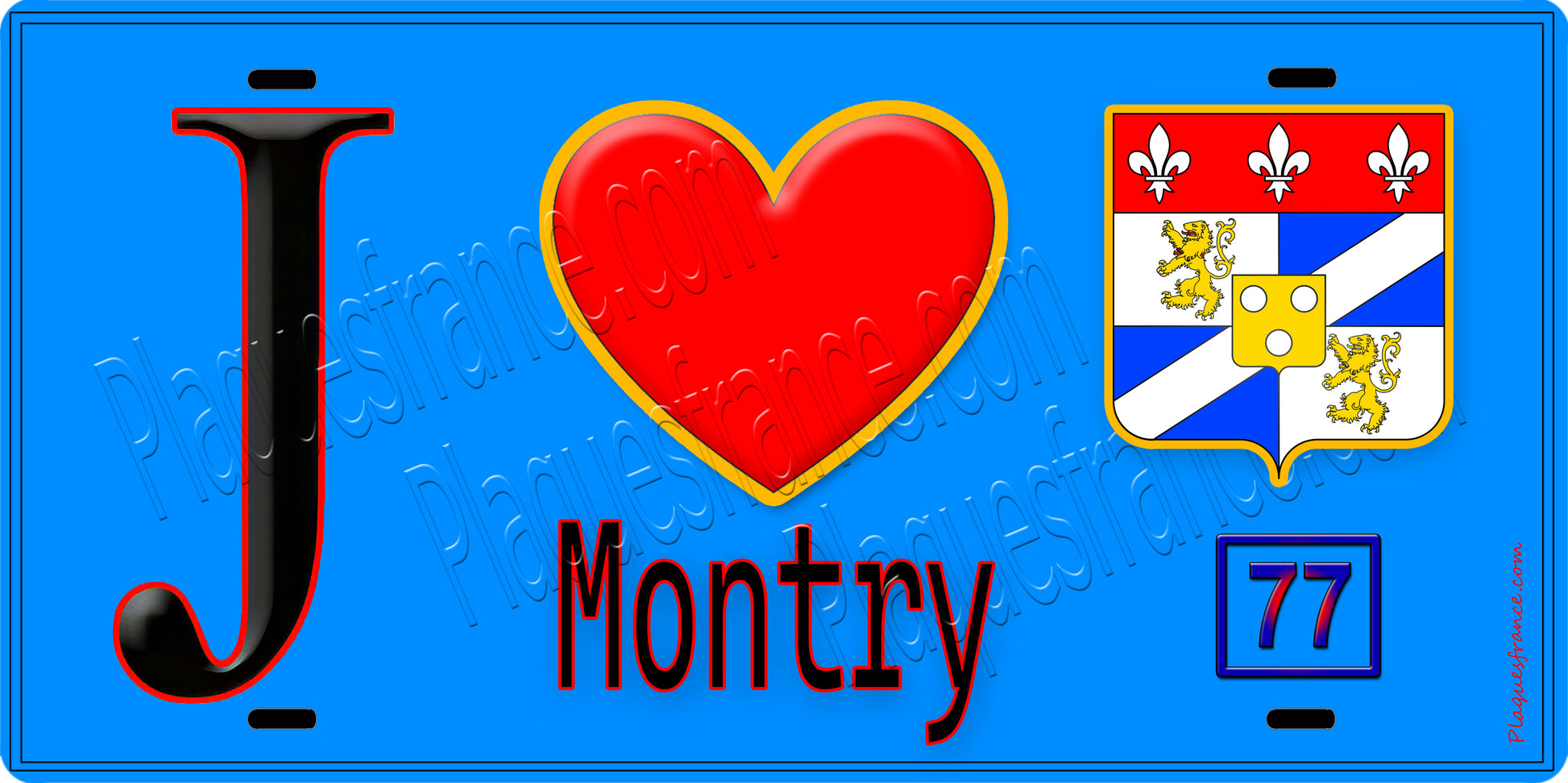 Plaque métal décorative  J' ❤️Montry, Seine et Marne (77) fond bleu