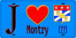 Plaque métal décorative  J' ❤️Montry, Seine et Marne (77) fond bleu