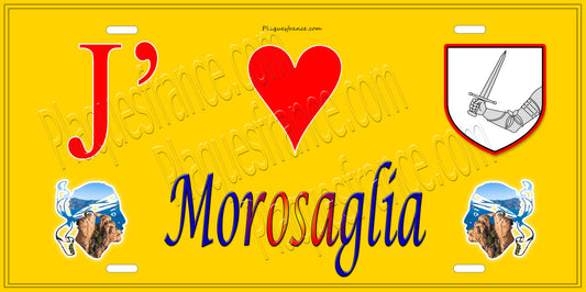 Plaque métal décorative 15 x 30 cm jaune J' ❤️ Morosaglia Canton de Golo-Morosaglia Haute-Corse