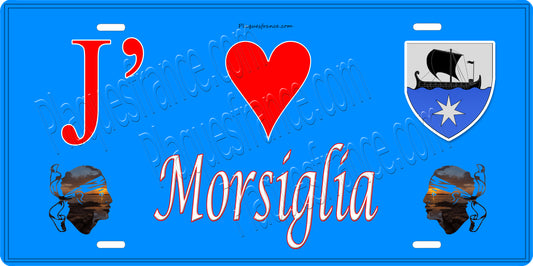 Plaque métal décorative 15 x 30 cm bleu J' ❤️ Morsiglia Canton du Cap Corse Haute-Corse