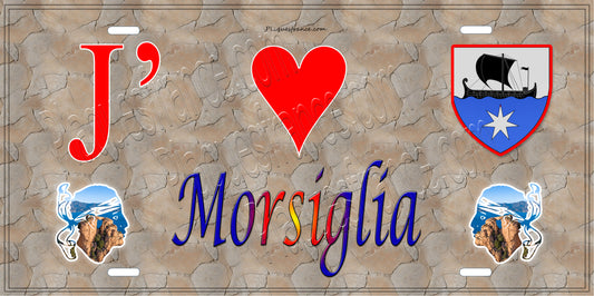 Plaque métal décorative 15 x 30 cm mur antique J' ❤️ Morsiglia Canton du Cap Corse Haute-Corse