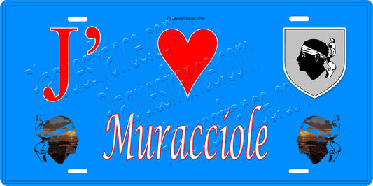 Plaque métal décorative 15 x 30 cm bleu J' ❤️ Muracciole Canton du Corte Haute-Corse