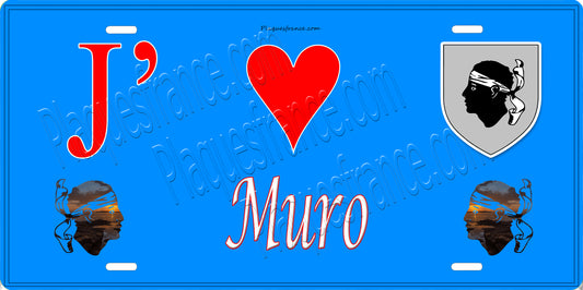Plaque métal décorative 15 x 30 cm bleu J' ❤️ Muro Canton de l'Île-Rousse Haute-Corse
