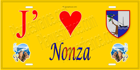 Plaque métal décorative 15 x 30 cm jaune J' ❤️ Nonza Canton de Cap Corse Haute-Corse