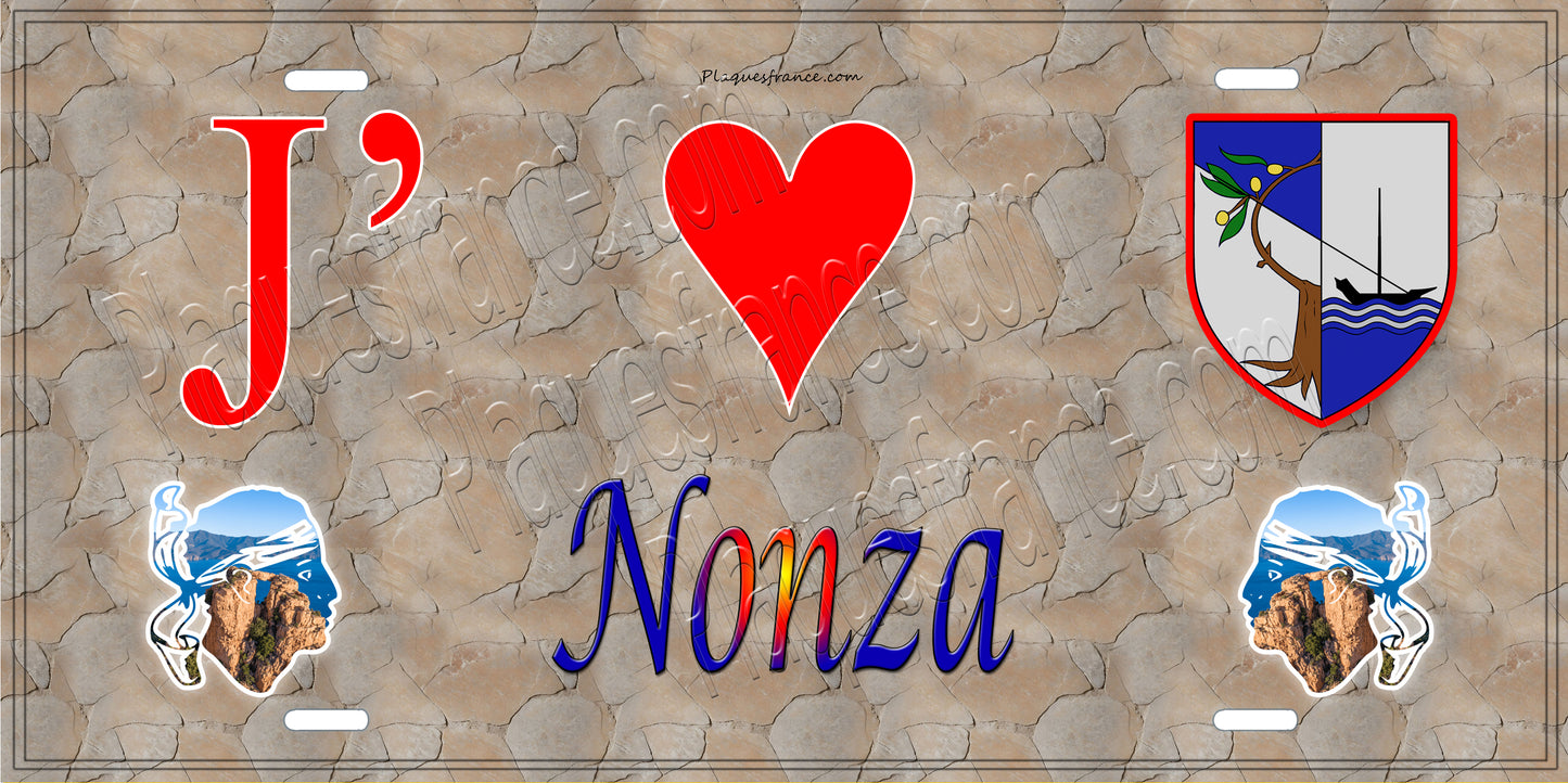 Plaque métal décorative 15 x 30 cm mur antique J' ❤️ Nonza Canton de Cap Corse Haute-Corse