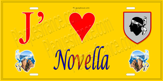 Plaque métal décorative 15 x 30 cm jaune J' ❤️ Novella Canton de l'Île-Rousse Haute-Corse