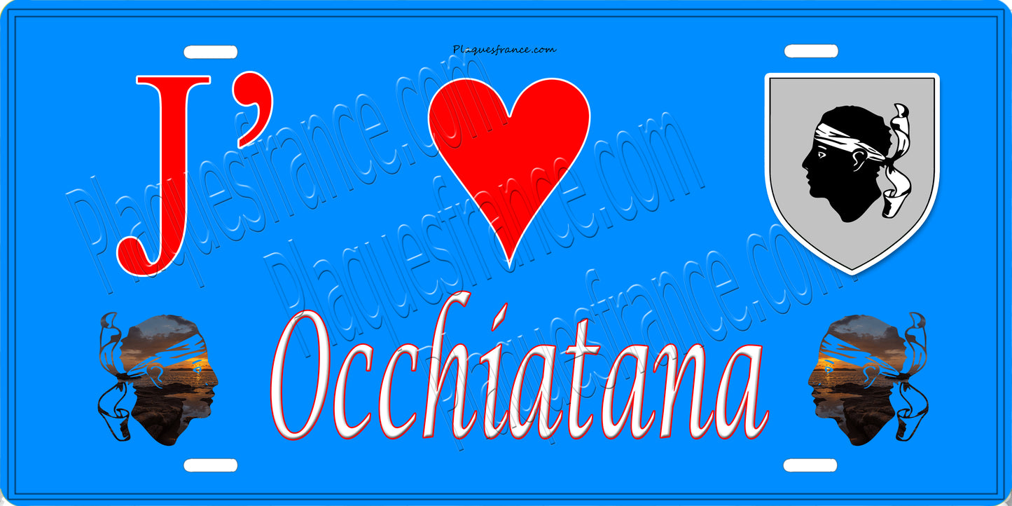 Plaque métal décorative 15 x 30 cm bleu J' ❤️ Occhiatana Canton de l'Île-Rousse Haute-Corse