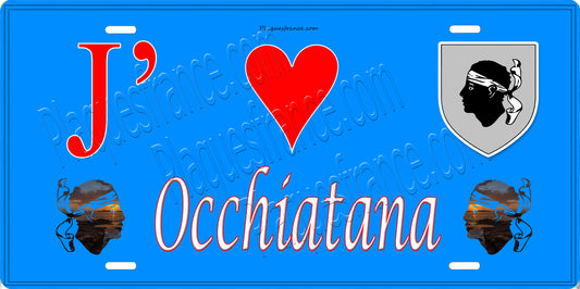 Plaque métal décorative 15 x 30 cm bleu J' ❤️ Occhiatana Canton de l'Île-Rousse Haute-Corse