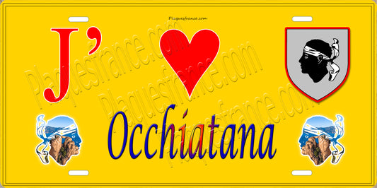 Plaque métal décorative 15 x 30 cm jaune  J' ❤️ Occhiatana Canton de l'Île-Rousse Haute-Corse
