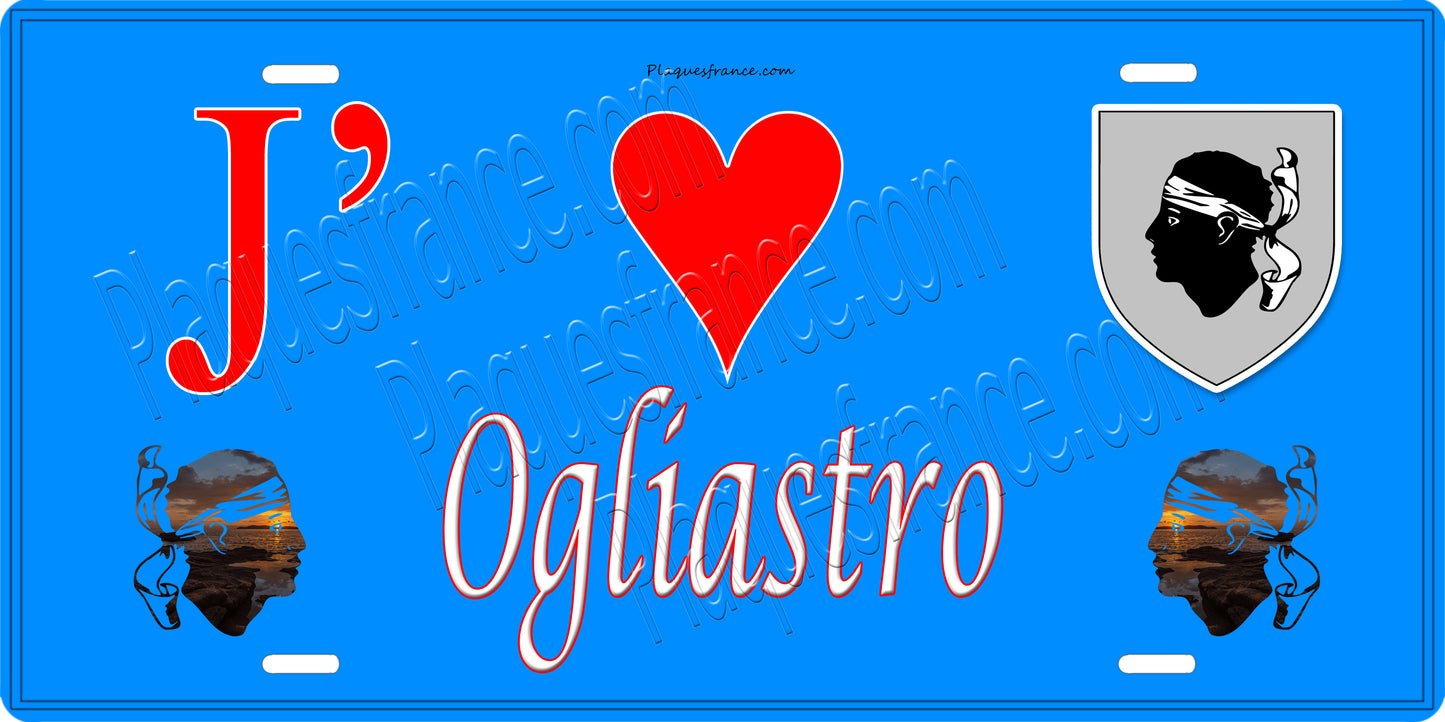 Plaque métal décorative 15 x 30 cm bleu J' ❤️ Ogliastro Canton du Cap Corse Haute-Corse