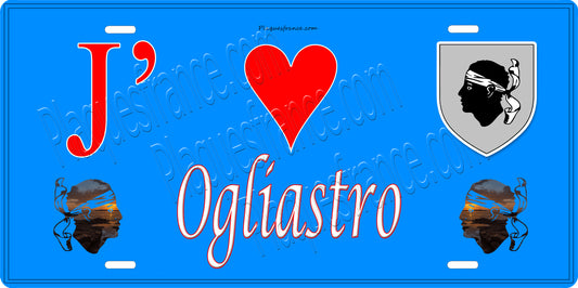 Plaque métal décorative 15 x 30 cm bleu J' ❤️ Ogliastro Canton du Cap Corse Haute-Corse