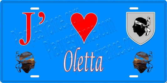 Plaque métal décorative 15 x 30 cm bleu J' ❤️ Oletta Canton de Biguglia-Nebbio Haute-Corse