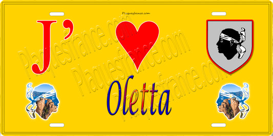 Plaque métal décorative 15 x 30 cm jaune J' ❤️ Oletta Canton de Biguglia-Nebbio Haute-Corse