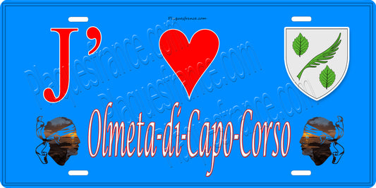 Plaque métal décorative 15 x 30 cm bleu J' ❤️ Olmeta di Capocorso  Canton de Cap Corse Haute-Corse