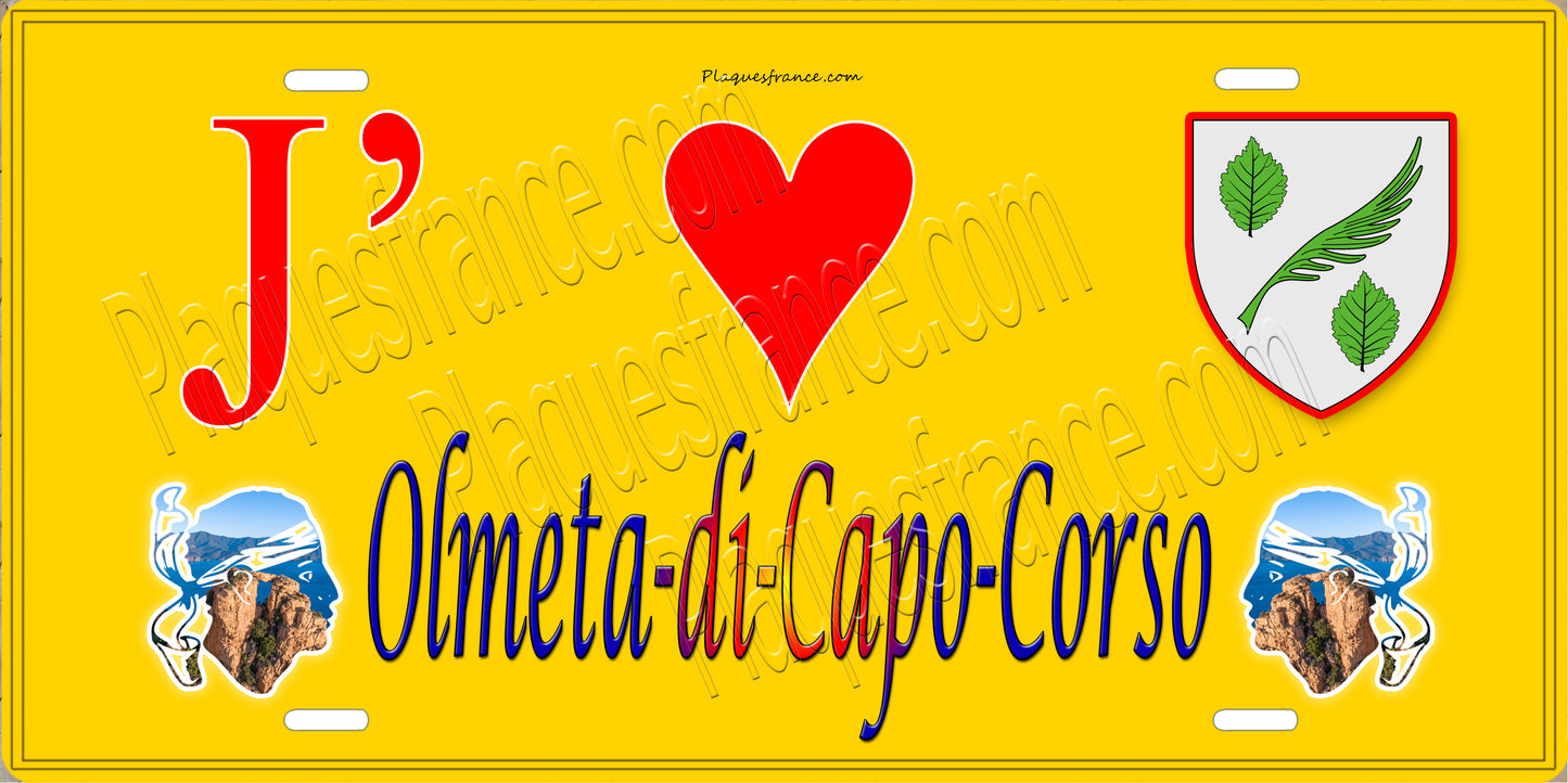 Plaque métal décorative 15 x 30 cm jaune J' ❤️ Olmeta di Capocorso  Canton de Cap Corse Haute-Corse