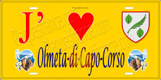 Plaque métal décorative 15 x 30 cm jaune J' ❤️ Olmeta di Capocorso  Canton de Cap Corse Haute-Corse