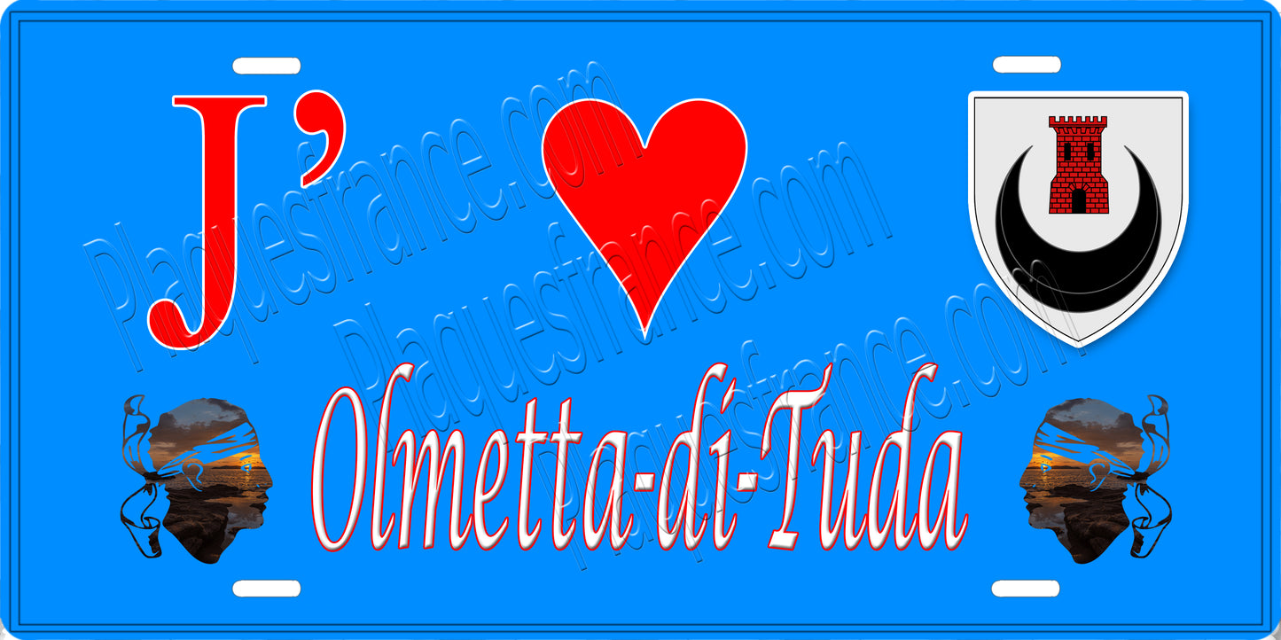 Plaque métal décorative 15 x 30 cm bleu J' ❤️ Olmeta di Tuda  Canton de Biguglia-Nebbio Haute-Corse