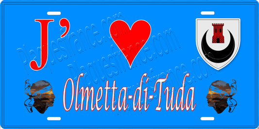 Plaque métal décorative 15 x 30 cm bleu J' ❤️ Olmeta di Tuda  Canton de Biguglia-Nebbio Haute-Corse