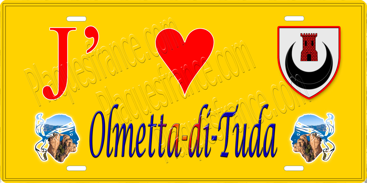 Plaque métal décorative 15 x 30 cm jaune J' ❤️ Olmeta di Tuda  Canton de Biguglia-Nebbio Haute-Corse