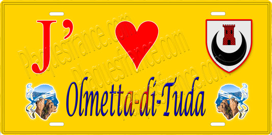 Plaque métal décorative 15 x 30 cm jaune J' ❤️ Olmeta di Tuda  Canton de Biguglia-Nebbio Haute-Corse