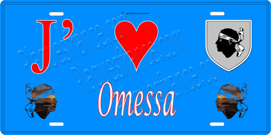 Plaque métal décorative 15 x 30 cm bleu J' ❤️ Omessa  Canton de Golo-Morosaglia Haute-Corse
