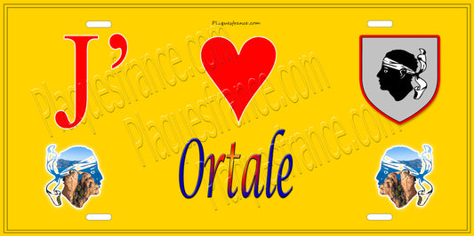Plaque métal décorative 15 x 30 cm jaune J' ❤️ Ortale  Canton de la Castagniccia Haute-Corse