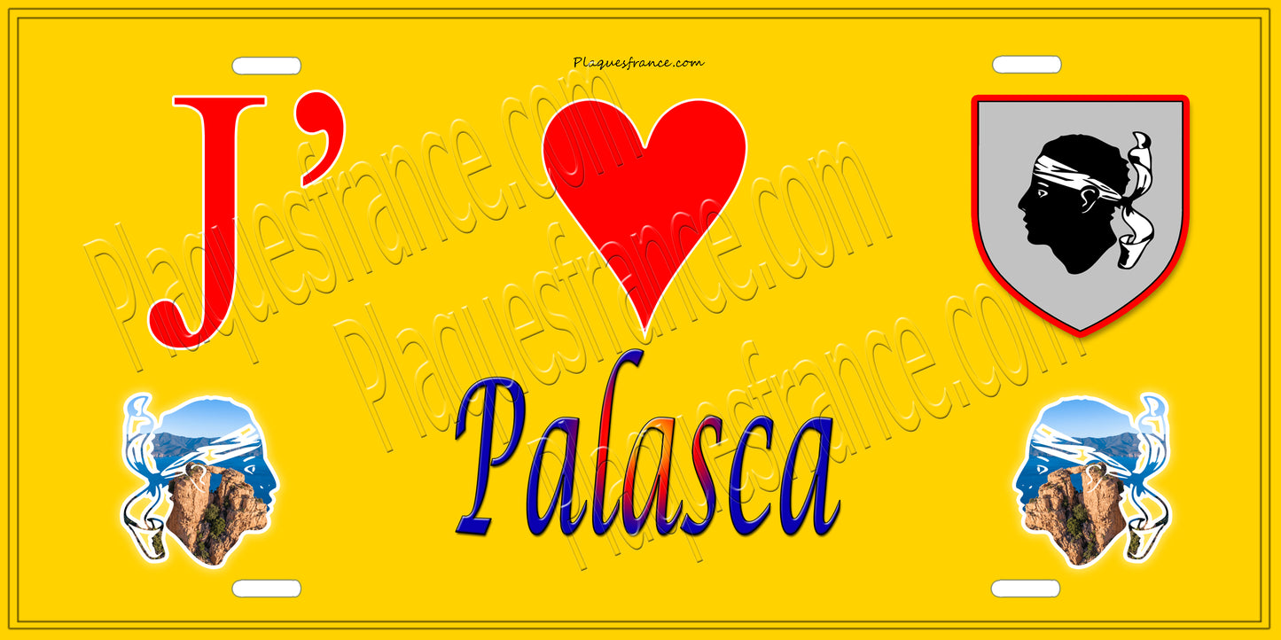 Plaque métal décorative 15 x 30 cm jaune J' ❤️ Palasca  Canton de l'Île-Rousse Haute-Corse