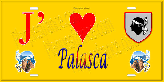 Plaque métal décorative 15 x 30 cm jaune J' ❤️ Palasca  Canton de l'Île-Rousse Haute-Corse