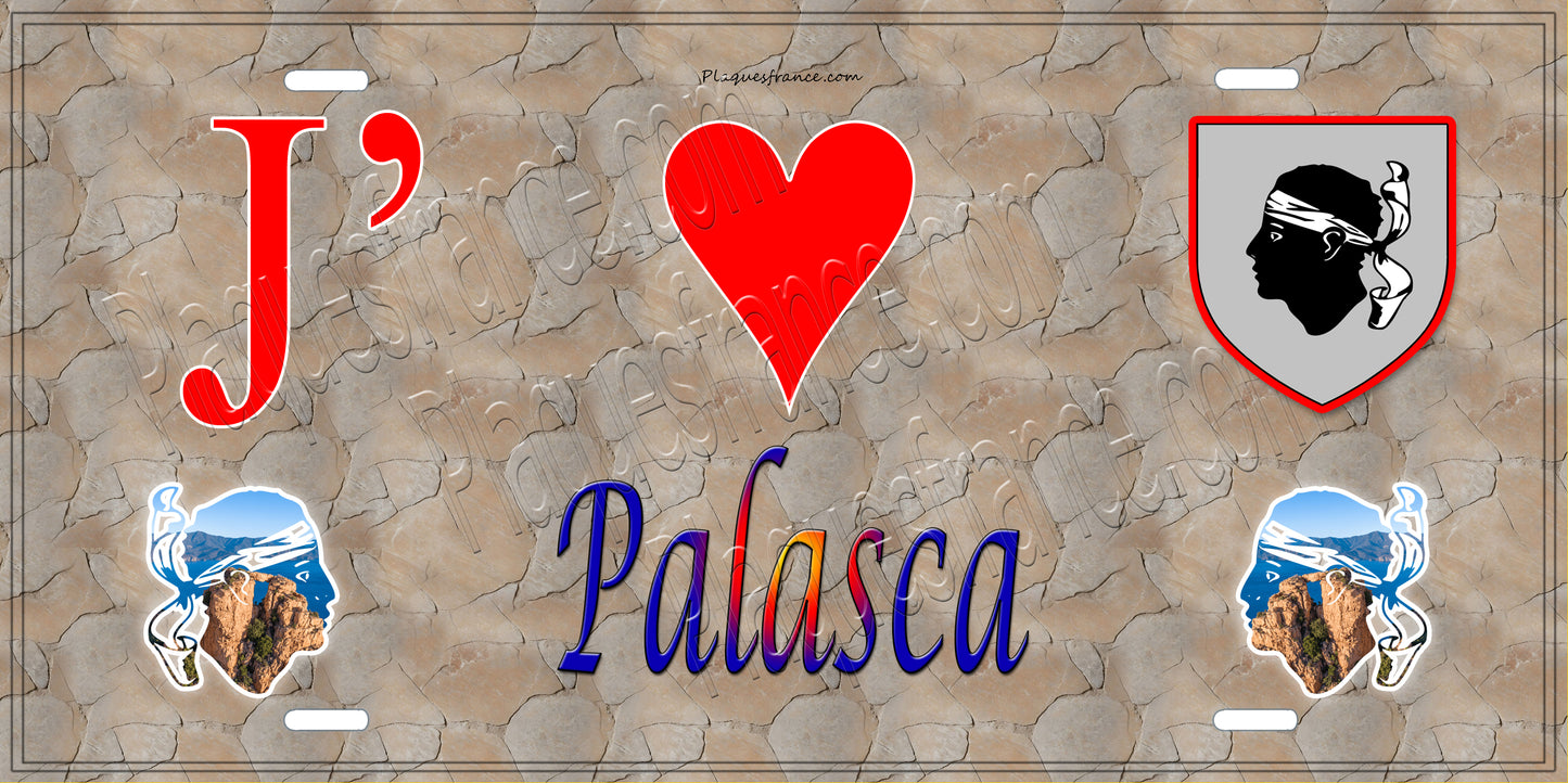 Plaque métal décorative 15 x 30 cm mur antique J' ❤️ Palasca  Canton de l'Île-Rousse Haute-Corse