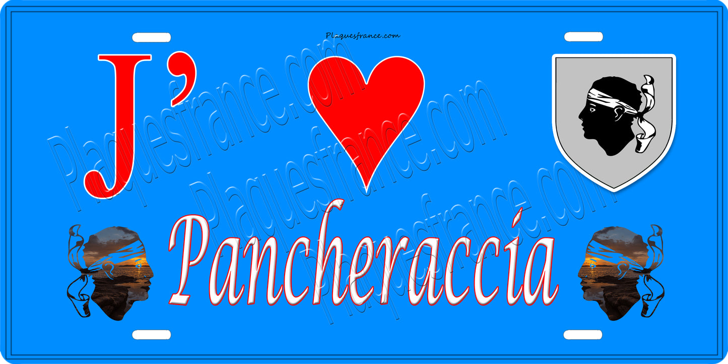 Plaque métal décorative 15 x 30 cm bleu J' ❤️ Pancheraccia  Canton de Ghisonaccia Haute-Corse