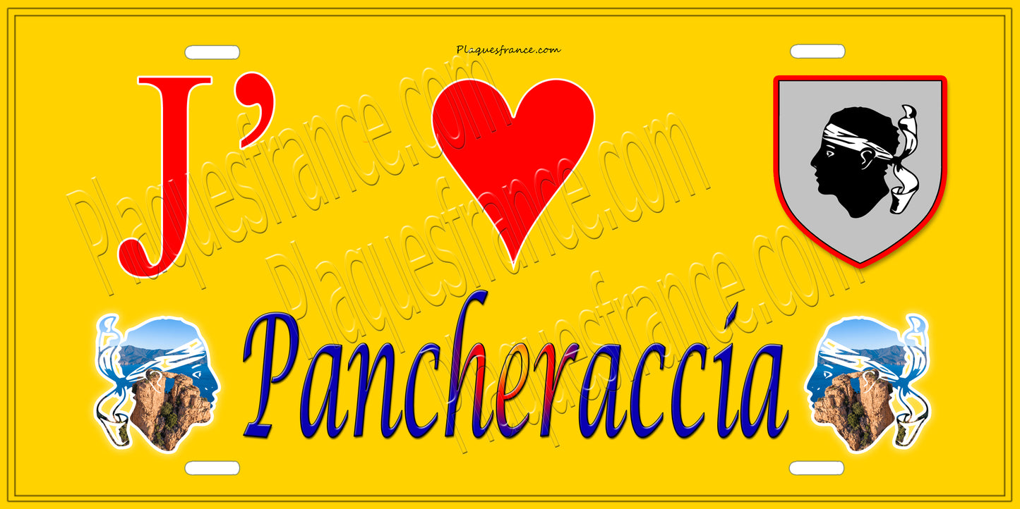 Plaque métal décorative 15 x 30 cm jaune J' ❤️ Pancheraccia  Canton de Ghisonaccia Haute-Corse
