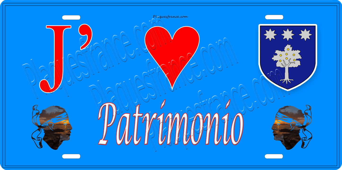 Plaque métal décorative 15 x 30 cm bleu J' ❤️ Patrimonio  Canton du Cap Corse Haute-Corse