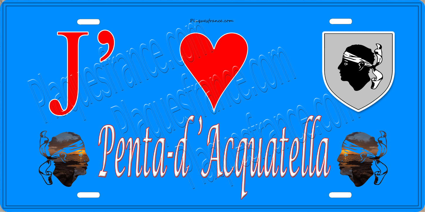 Plaque métal décorative 15 x 30 cm bleu J' ❤️ Penta d'Acquatella  Canton du Cap Corse Haute-Corse