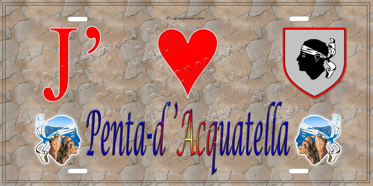 Plaque métal décorative 15 x 30 cm mur antique J' ❤️ Penta d'Acquatella  Canton du Cap Corse Haute-Corse