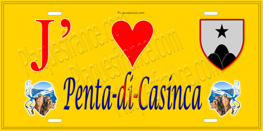 Plaque métal décorative 15 x 30 cm jaune J' ❤️ Penta di Casinca  Canton de Casinca-Fumalto Haute-Corse