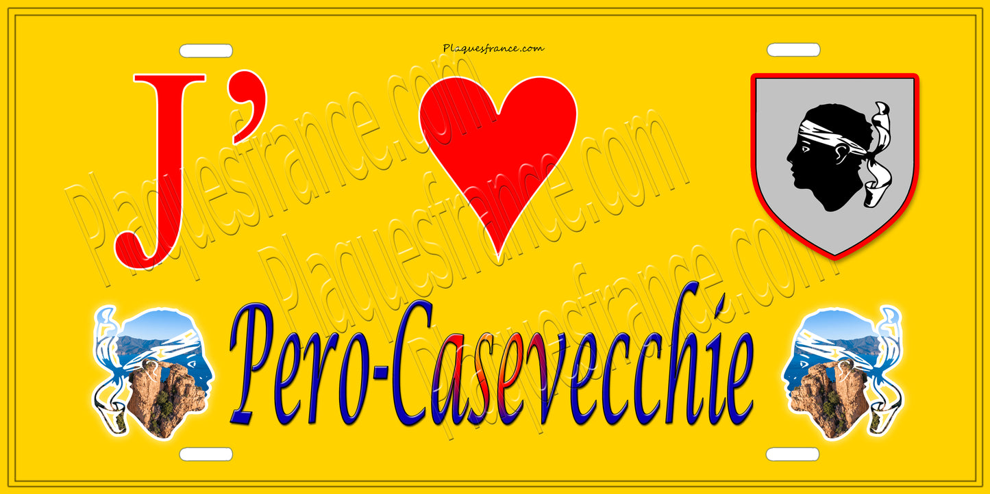 Plaque métal décorative 15 x 30 cm jaune J' ❤️ Pero Casevecchie  Canton de Casinca-Fumalto Haute-Corse