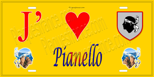 Plaque métal décorative 15 x 30 cm jaune J' ❤️ Pianello  Canton de Ghisonaccia Haute-Corse