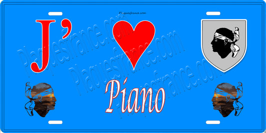 Plaque métal décorative 15 x 30 cm bleu J' ❤️ Piano  Canton de Casinca-Fumalto Haute-Corse