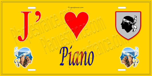 Plaque métal décorative 15 x 30 cm jaune J' ❤️ Piano  Canton de Casinca-Fumalto Haute-Corse