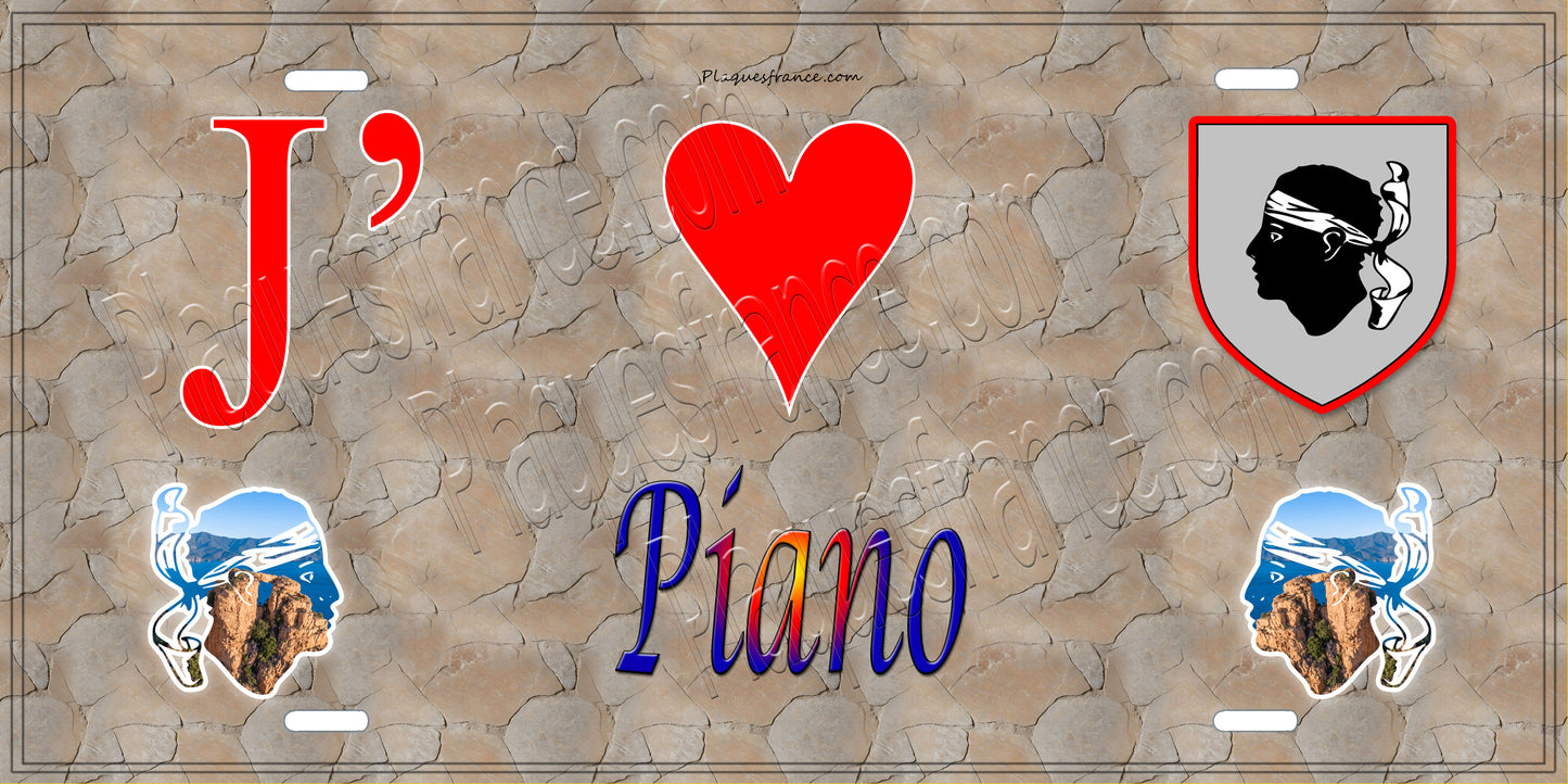 Plaque métal décorative 15 x 30 cm mur antique J' ❤️ Piano  Canton de Casinca-Fumalto Haute-Corse